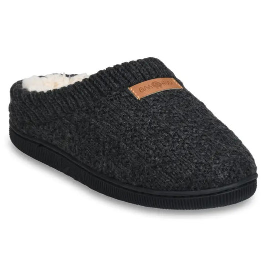 Women's Textured Knit Rib Collared Clog Slipper - Charcoal Grey