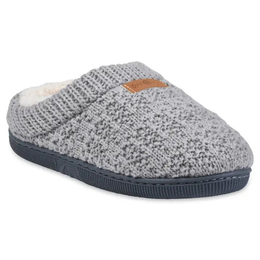 Women's Textured Knit Rib Collared Clog Slipper - Grey