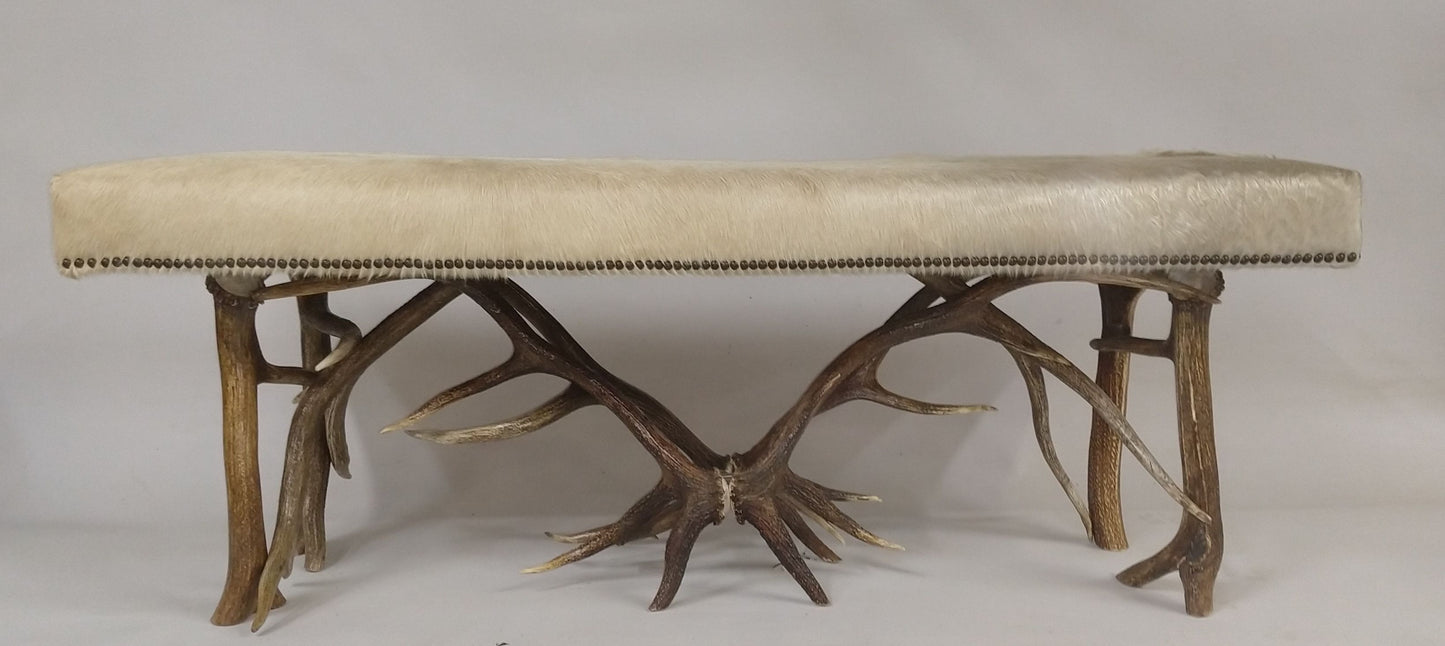 Elk Antler Bench with Leather Seat