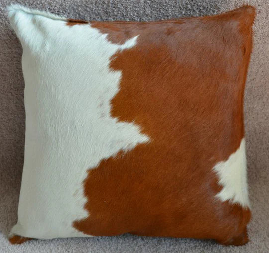 Brown & White Genuine Cowhide Pillow Cover