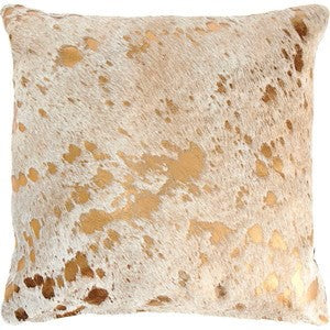 Gold Metallic Genuine Cowhide Pillow Cover