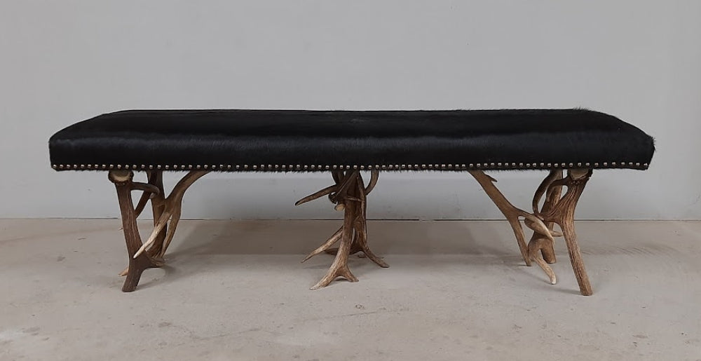 Elk Antler Bench with Leather Seat