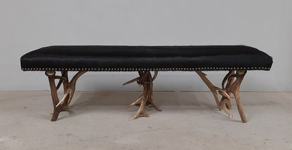 Elk Antler Bench with Leather Seat