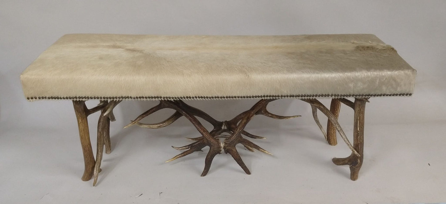 Elk Antler Bench with Leather Seat