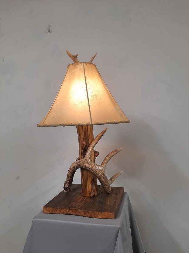 Rustic cabin mountain modern antler lamp